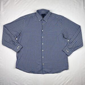 Scott Barber XL  Cotton Plaid Print Blue Brown Long Sleeve Button Down Shirt